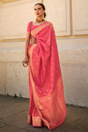 Punch Pink Handloom Spun Silk Woven Saree