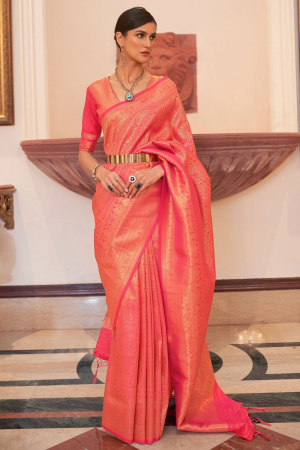 Punch Pink Weaving Handloom Silk Saree