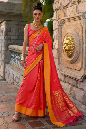 Punch Pink Woven Silk Saree for Festival