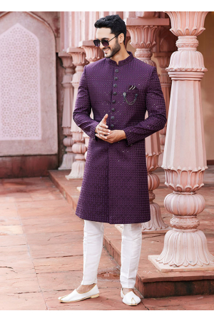 Purple Art Silk Designer Sherwani