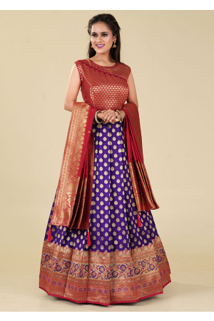 Purple Art Silk Gown with Dupatta