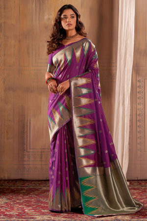 Purple Banarasi Silk Weaving Saree