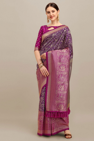Purple Banarasi Silk with Silver Zari Weaving  Party Wear Saree