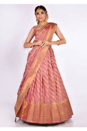 Purple Banarasi Silk Zari Woven Lehenga Choli Set