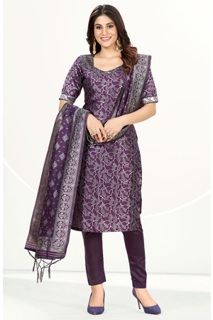 Purple Banarasi Silk Zari Woven Suit 