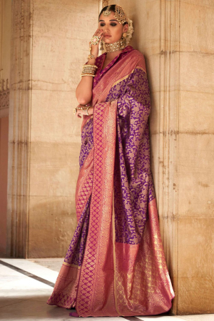 Purple Banarasi Weaving Silk Saree for Wedding