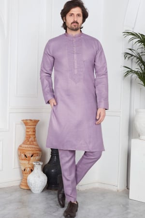 Purple Cotton Kurta Pyajama Set