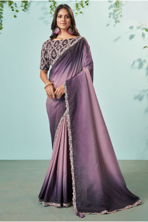 Purple Designer Embroidered Saree
