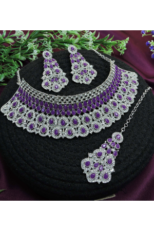 Purple Designer Necklace Set with Maang Tikka