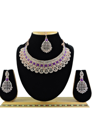Purple Designer Necklace Set with Maang Tikka