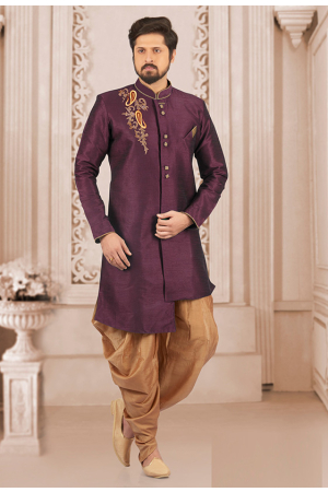 Purple Dupion Silk Plus Size Indo Western Outfit