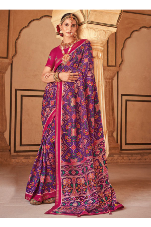 Purple Embellished Patola Silk Saree