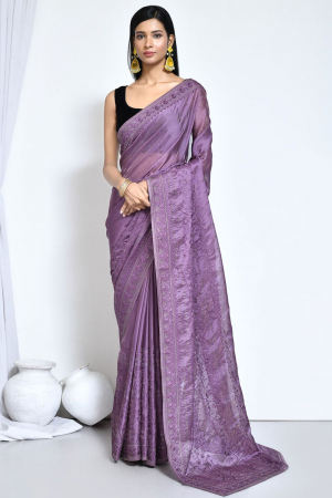 Purple Embroidered Designer Saree