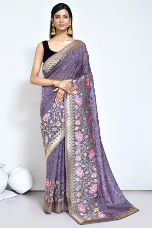 Purple Embroidered Designer Saree