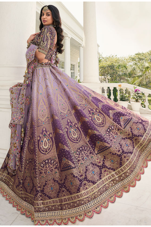 Purple Embroidered Silk Bridal Lehenga Choli