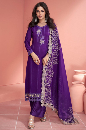 Purple Embroidered Silk Palazzo Kameez for Festival