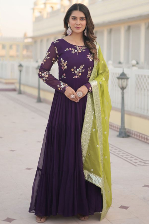 Purple Faux Georgette Anarkali Gown with Dupatta