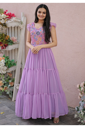 Purple Faux Georgette Floral Printed Gown