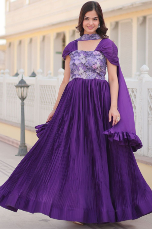 Purple Flared Chinnon Gown with Dupatta