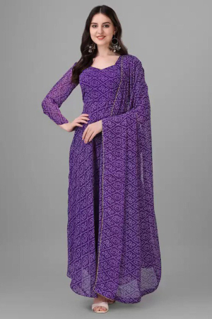 Purple Georgette Printed Gown with Dupatta
