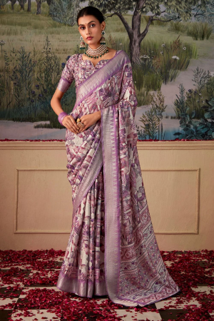 Purple Handloom Silk Party Wear Saree