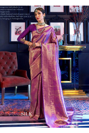 Purple Handloom Weaving Silk Saree
