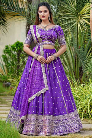 Purple Heavy Embroidered Chaniya Choli for Women