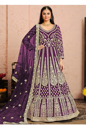 Purple Heavy Embroidered Net Anarkali Suit