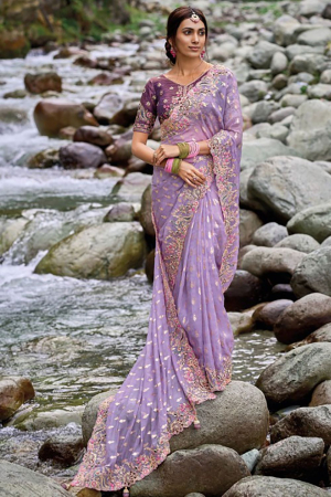 Purple Heavy Embroidered Saree