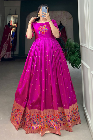Purple Jacquard Silk Anarkali Gown