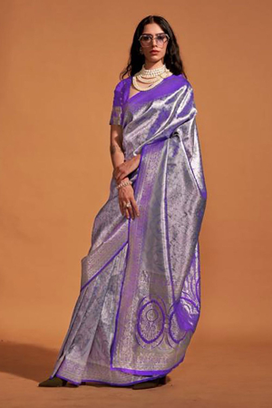 Purple Kanjivaram Silk Hand Woven Saree