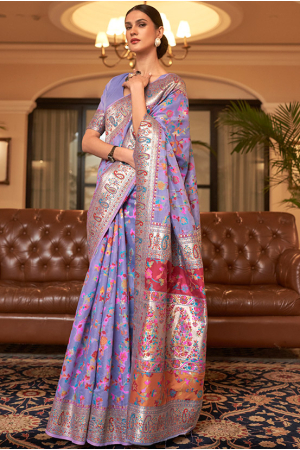 Purple Kashmiri Weaving Handloom Silk Saree