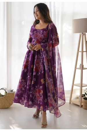 Purple Organza Gown with Dupatta