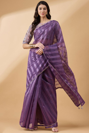 Purple Party Wear Saree with Stitched Blouse