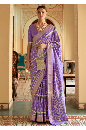 Purple Printed Silk Saree