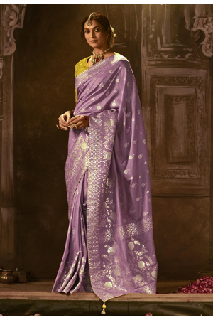 Purple Pure Dola Silk Woven Saree