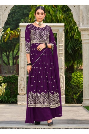 Purple Pure Faux Georgette Palazzo Kameez Suit