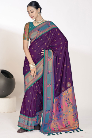 Purple Pure Paithani Silk Woven Saree