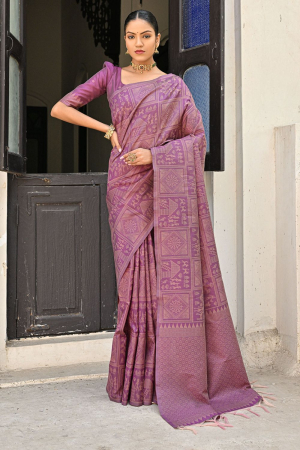 Purple Raw Silk Woven Saree