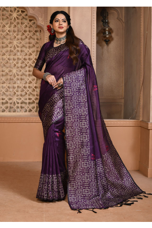 Purple Raw Silk Zari Woven Saree