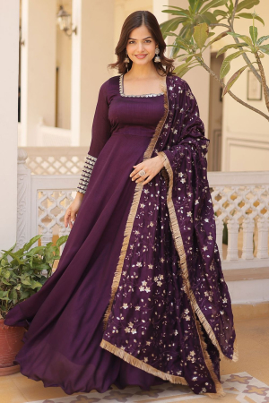 Purple Readymade Gown with Dupatta