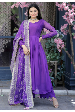 Purple Sequins Embroidered Sarara Kameez Suit