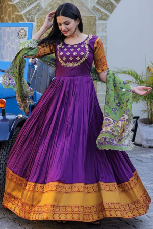 Purple Silk Anarkali Gown with Dupatta