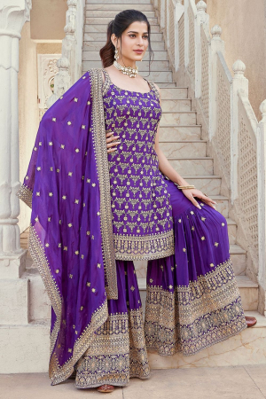Purple Silk Designer Sarara Kameez Suit