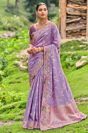 Purple Silk Heavy Designer Saree