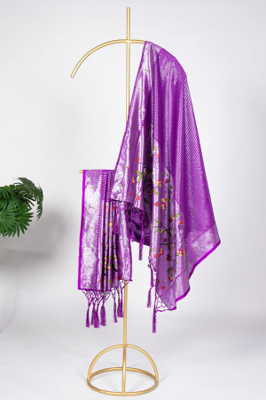 Purple Silk Paithani Dupatta
