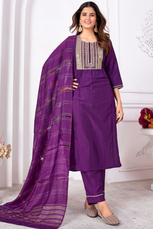 Purple Silk Sequins Embroidered Pant Kameez Suit