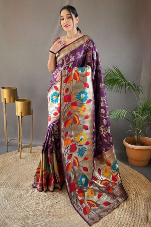 Purple Silk Woven Work Saree