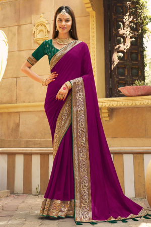 Purple Silk Zari Embroidered Saree