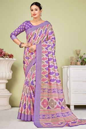 Purple Tussar Silk Digital Printed Saree